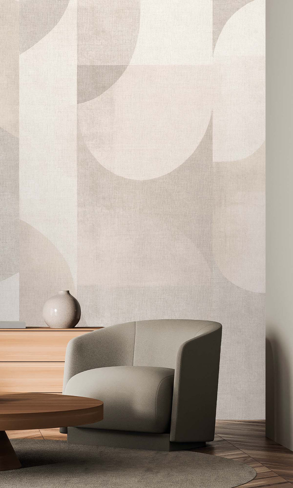 Cream Retro Geometric Abstract Residential Mural RM9083