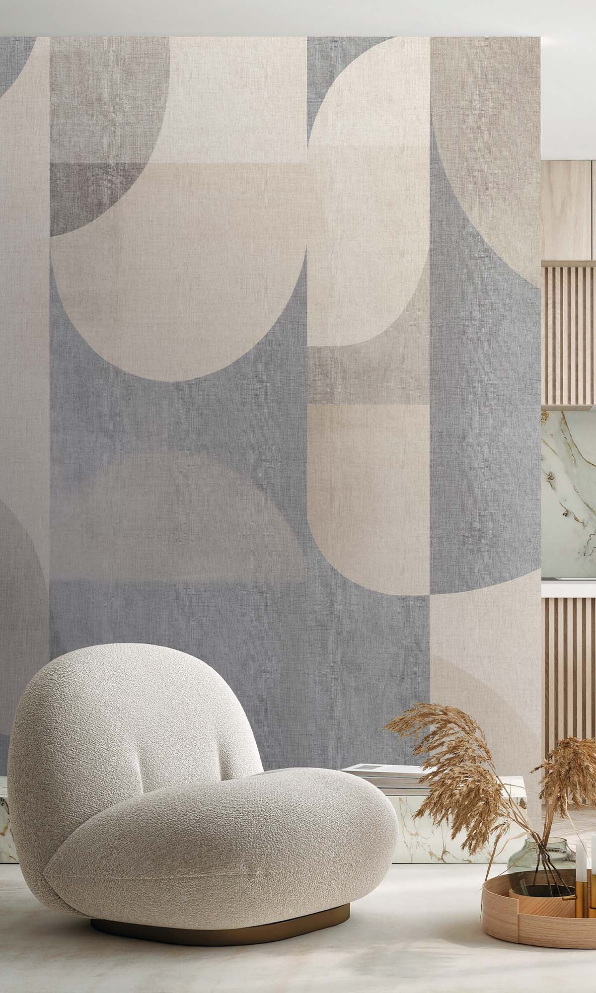 Greige Retro Geometric Abstract Residential Mural RM9084