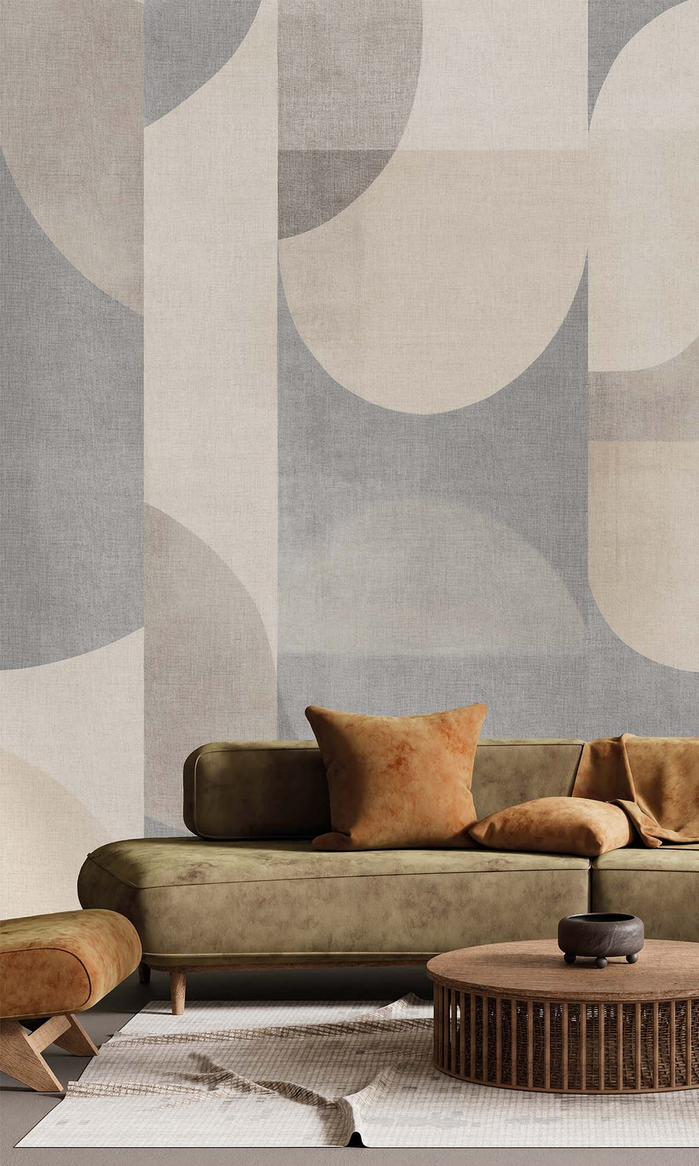 Greige Retro Geometric Abstract Residential Mural RM9084