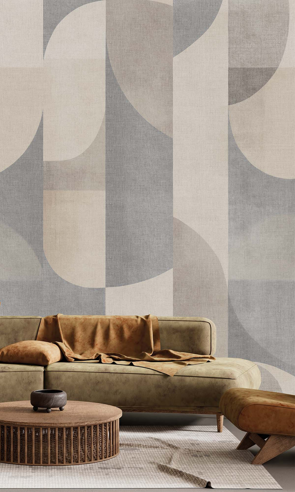 Greige Retro Geometric Abstract Residential Mural RM9084
