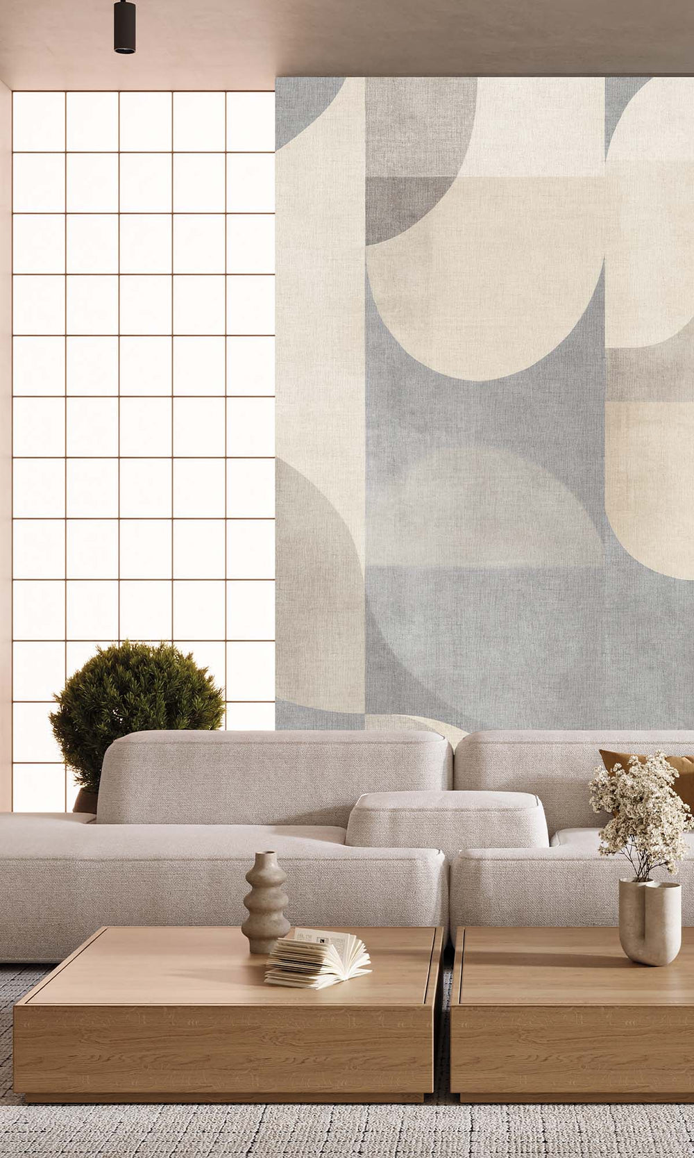 Greige Retro Geometric Abstract Residential Mural RM9084