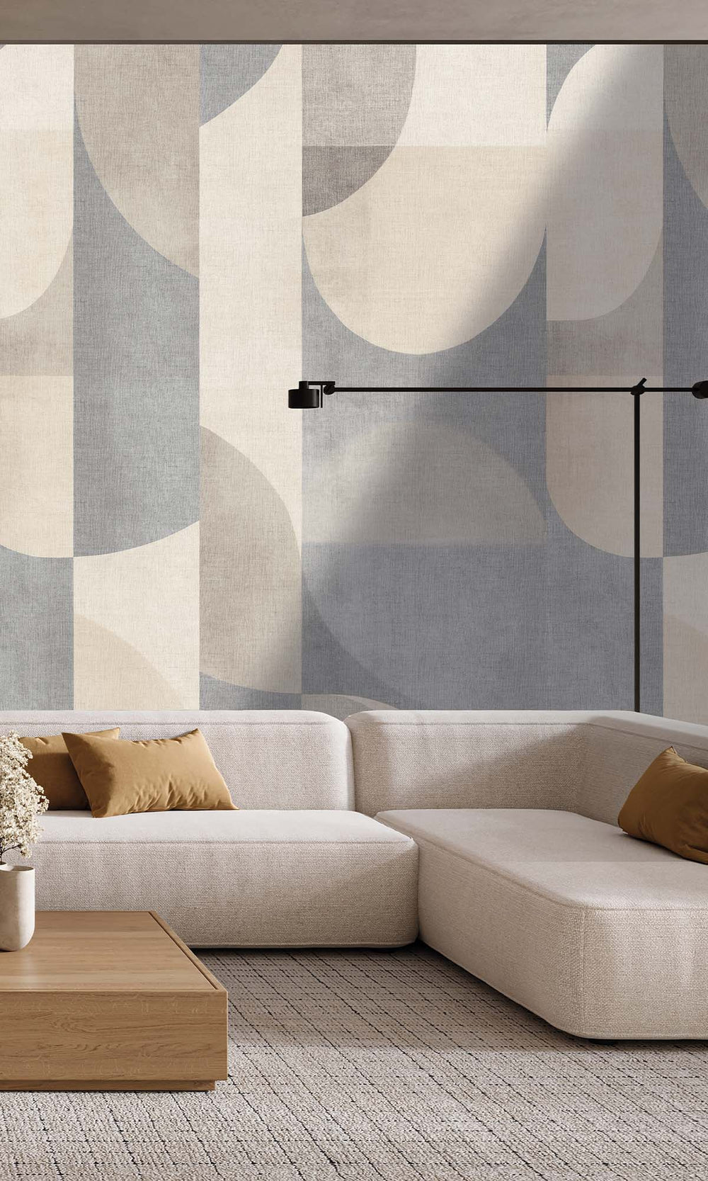 Greige Retro Geometric Abstract Residential Mural RM9084