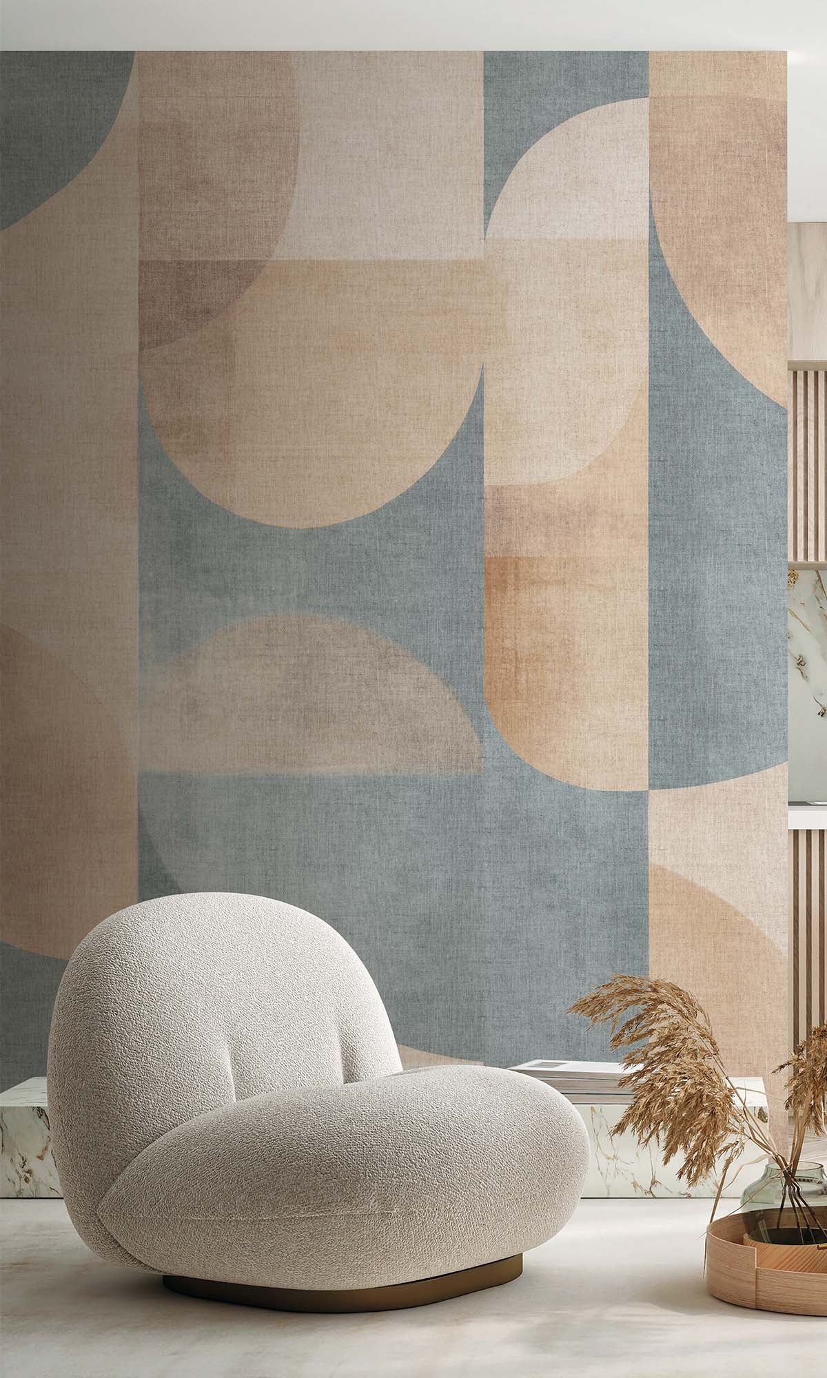 Blue Fusion Retro Geometric Abstract Residential Mural RM9085