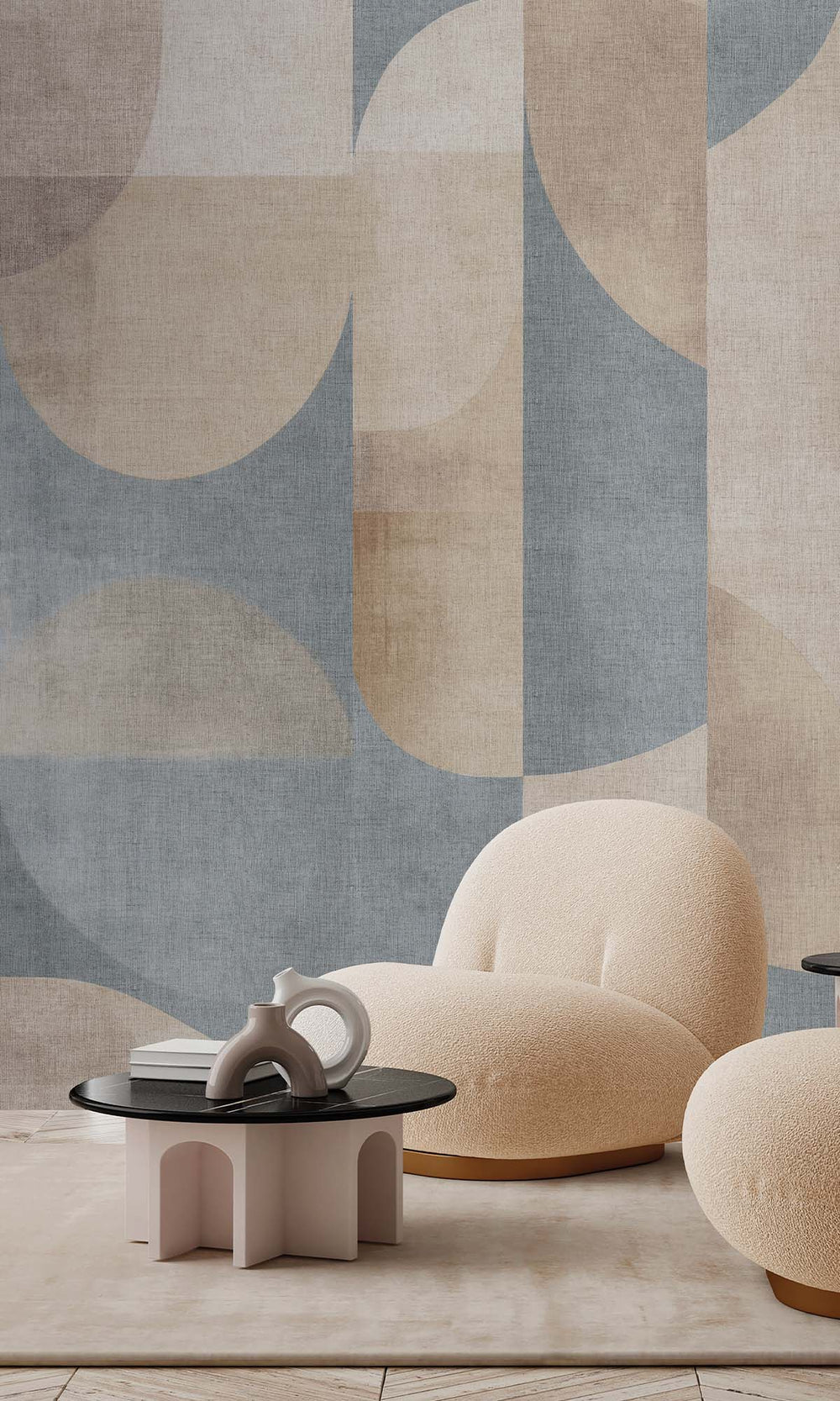 Blue Fusion Retro Geometric Abstract Residential Mural RM9085