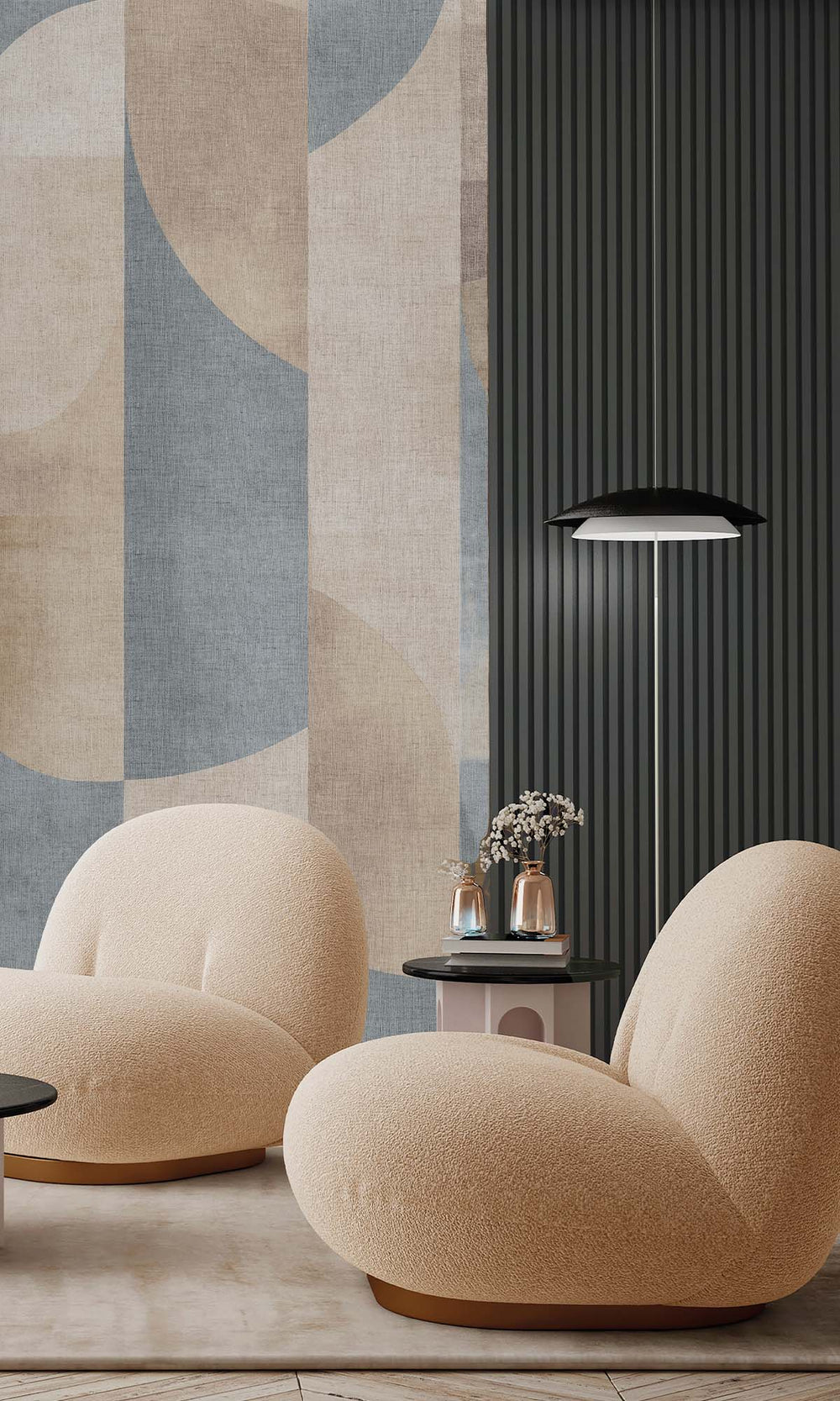 Blue Fusion Retro Geometric Abstract Residential Mural RM9085