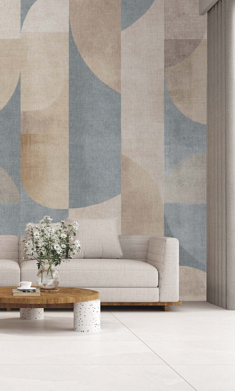 Blue Fusion Retro Geometric Abstract Residential Mural RM9085