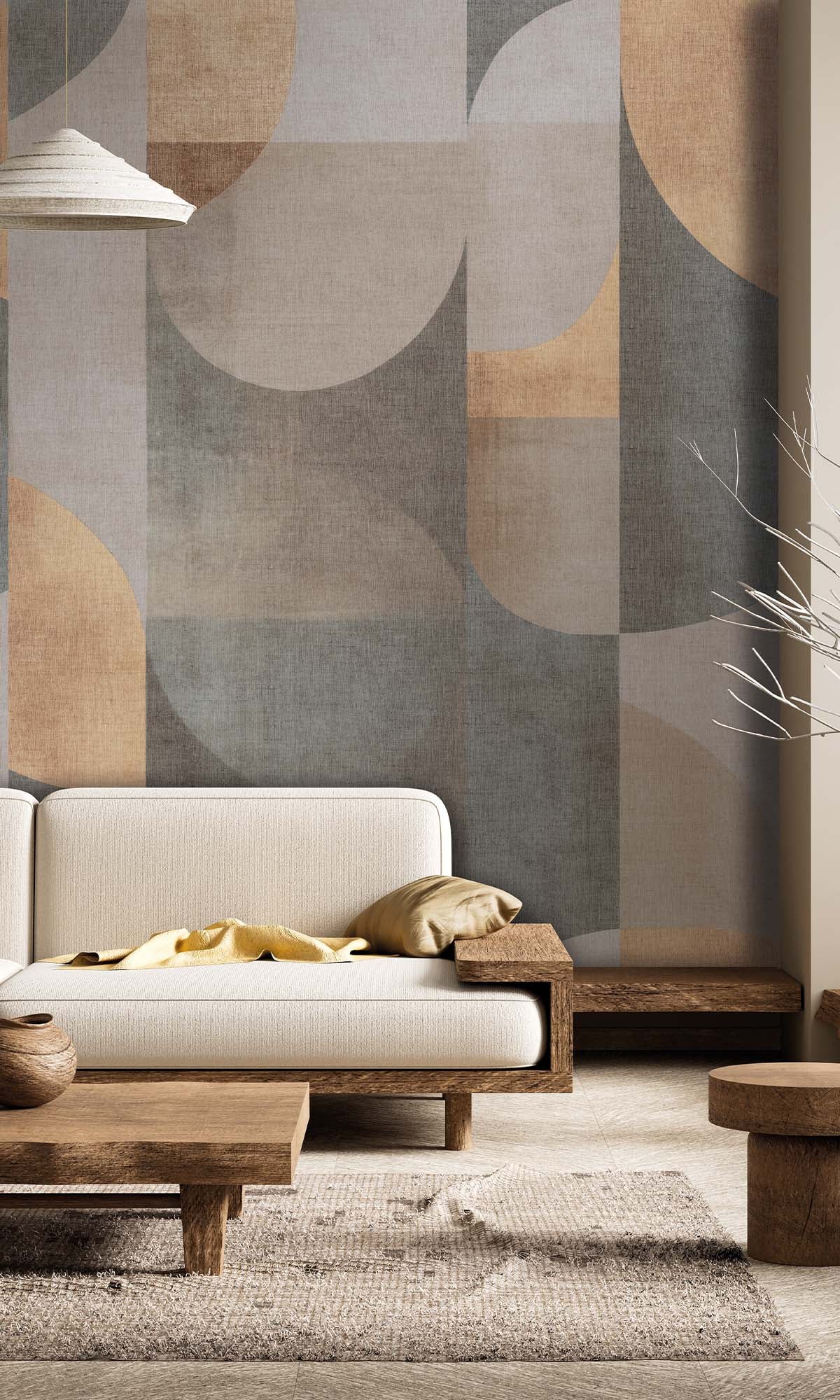 Roasted Cashew Retro Geometric Abstract Residential Mural RM9086