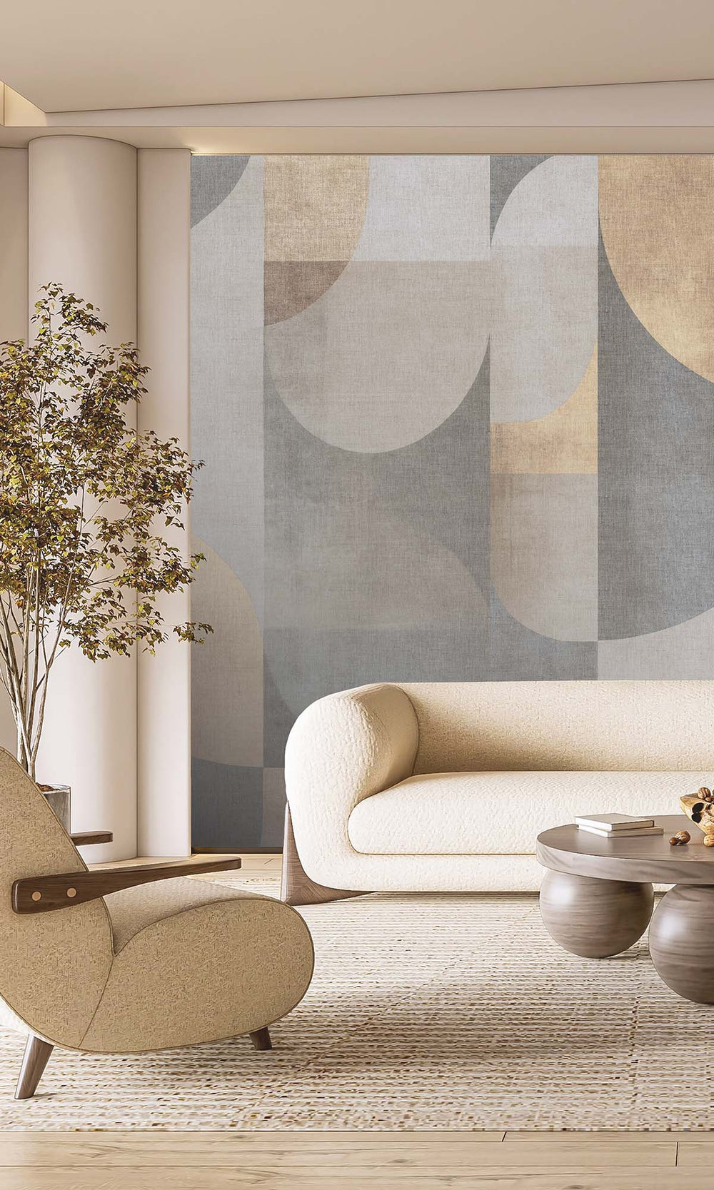 Roasted Cashew Retro Geometric Abstract Residential Mural RM9086