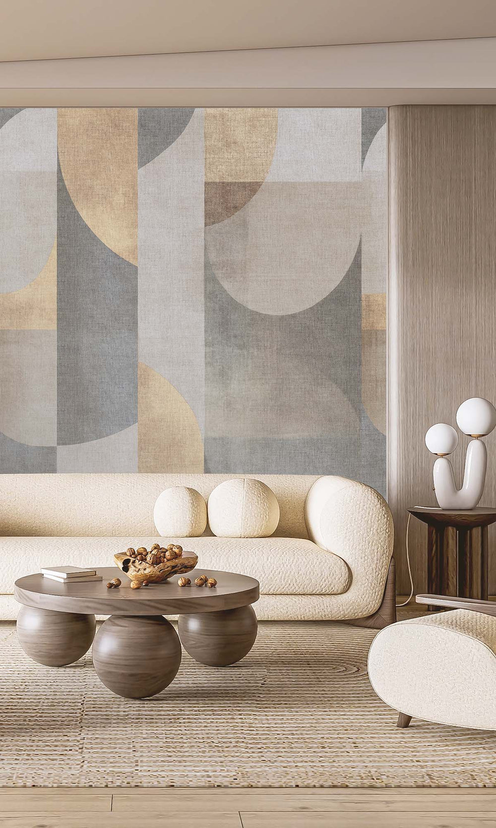 Roasted Cashew Retro Geometric Abstract Residential Mural RM9086