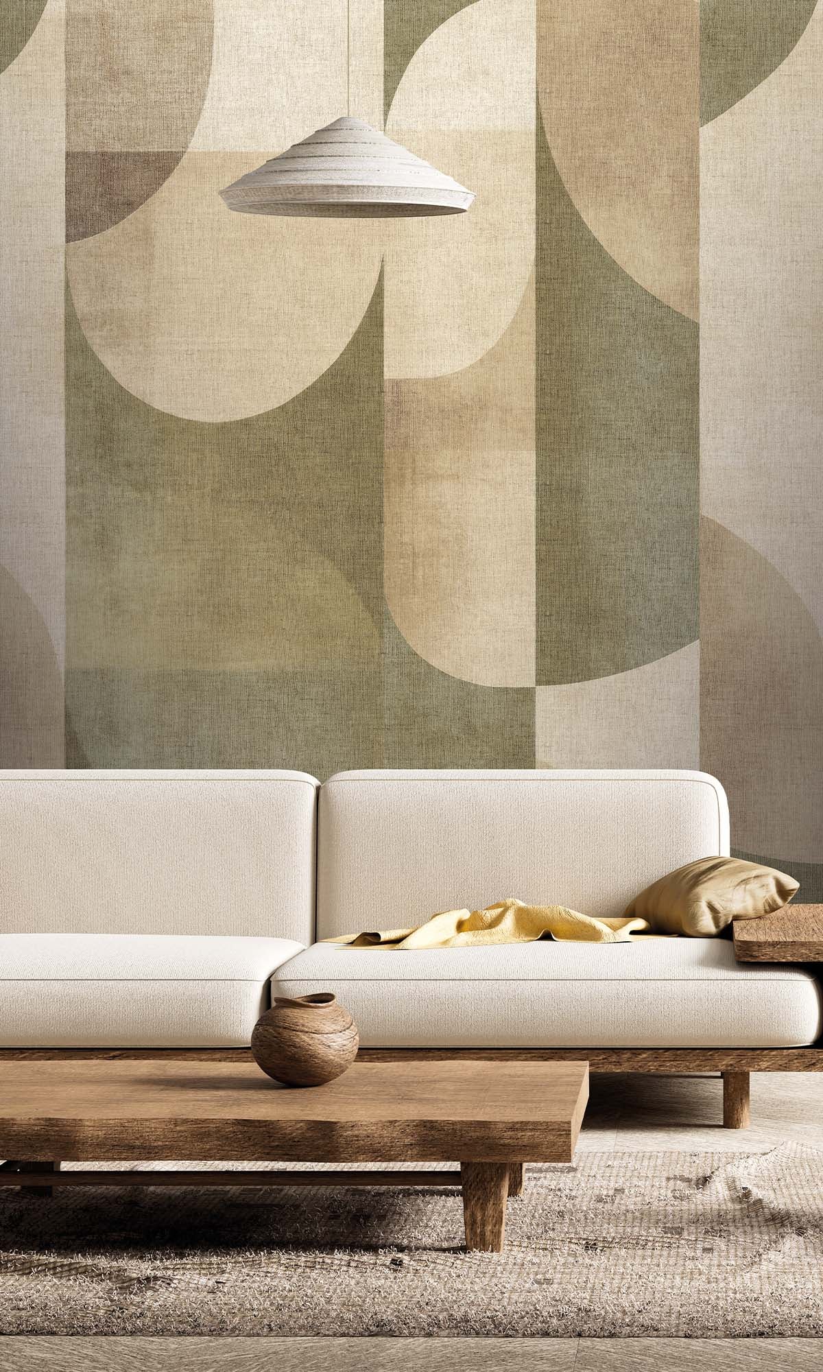 Oil Green Retro Geometric Abstract Residential Mural RM9087