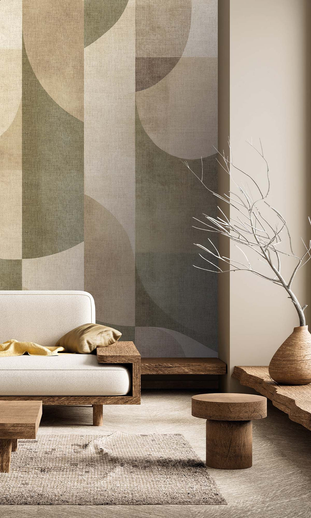 Oil Green Retro Geometric Abstract Residential Mural RM9087