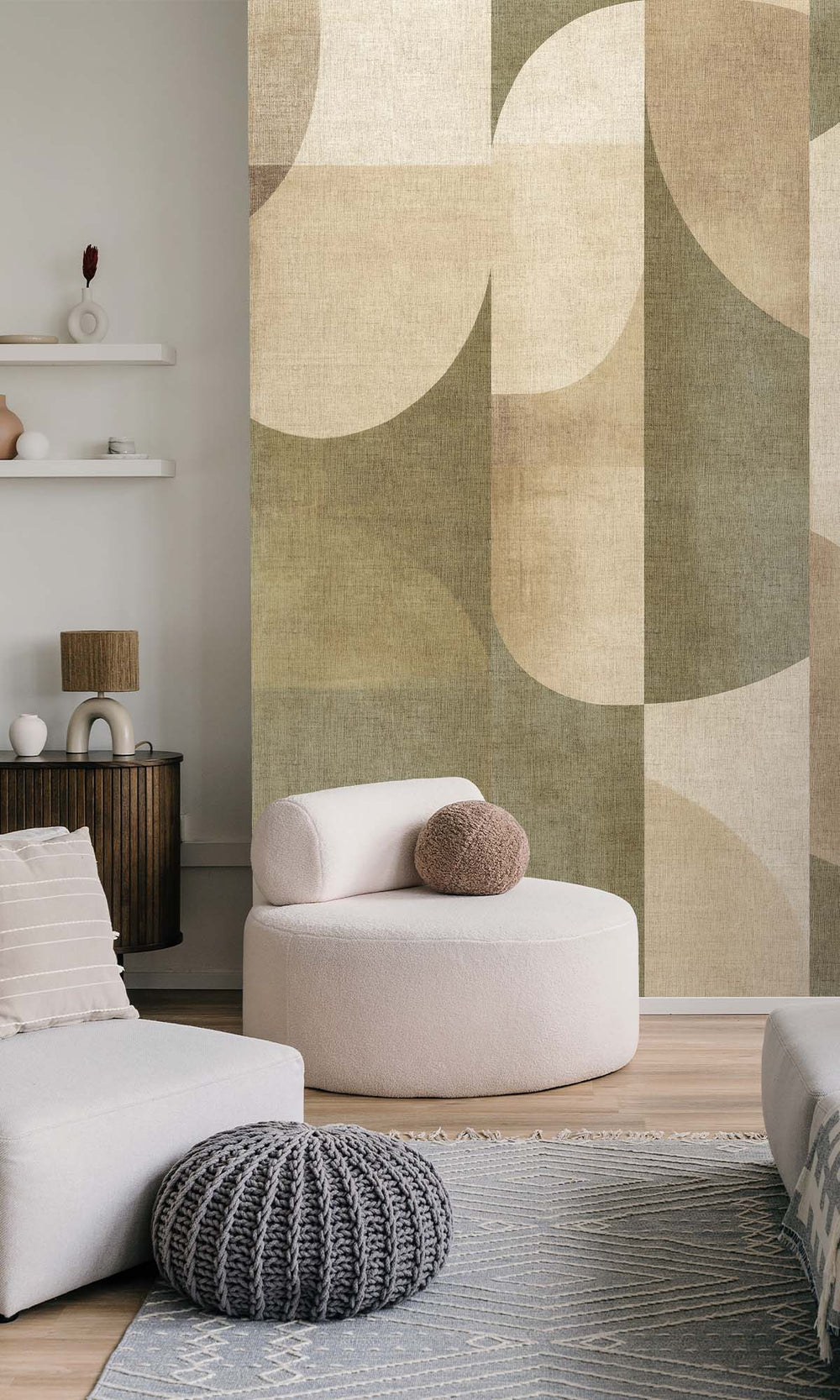 Oil Green Retro Geometric Abstract Residential Mural RM9087