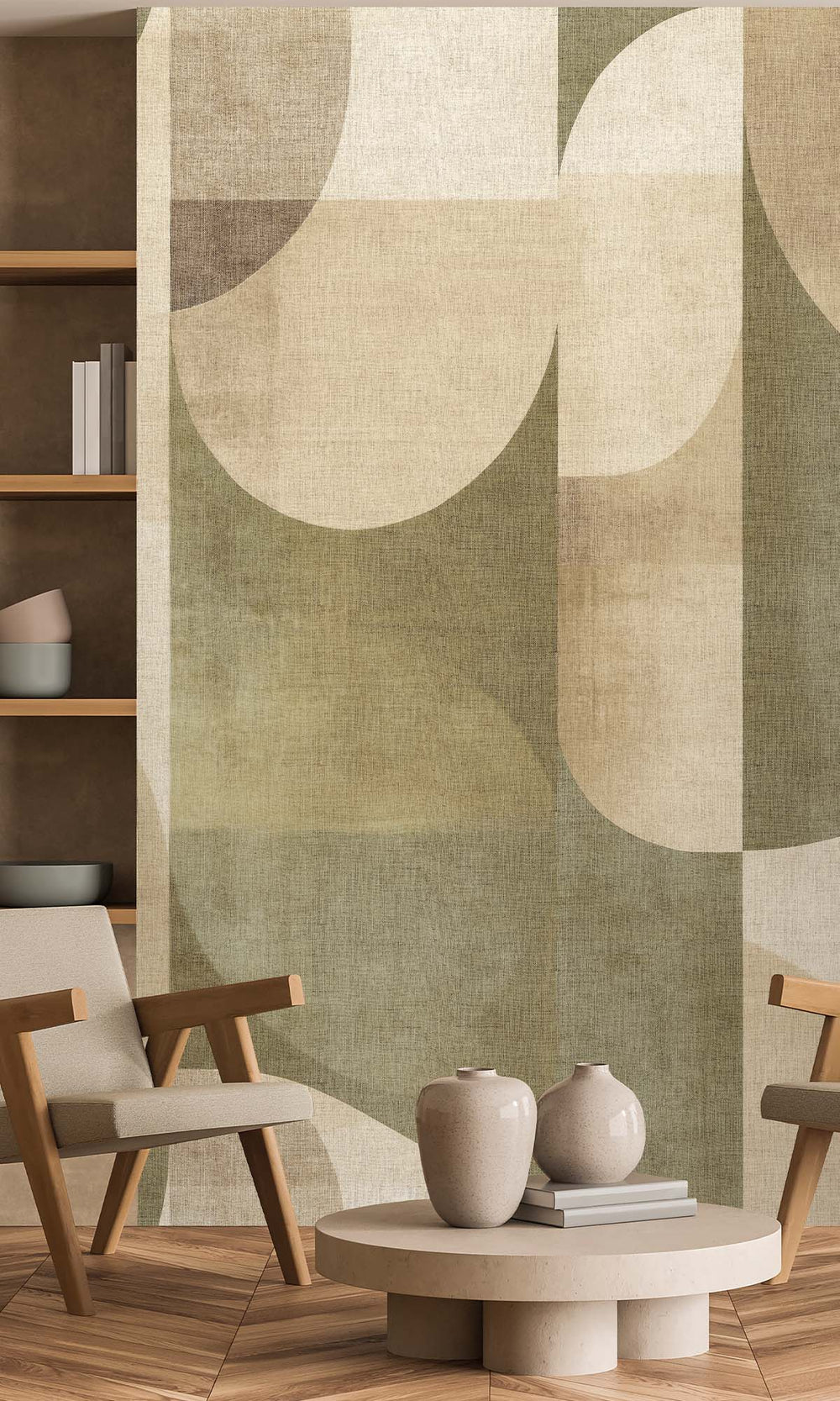 Oil Green Retro Geometric Abstract Residential Mural RM9087