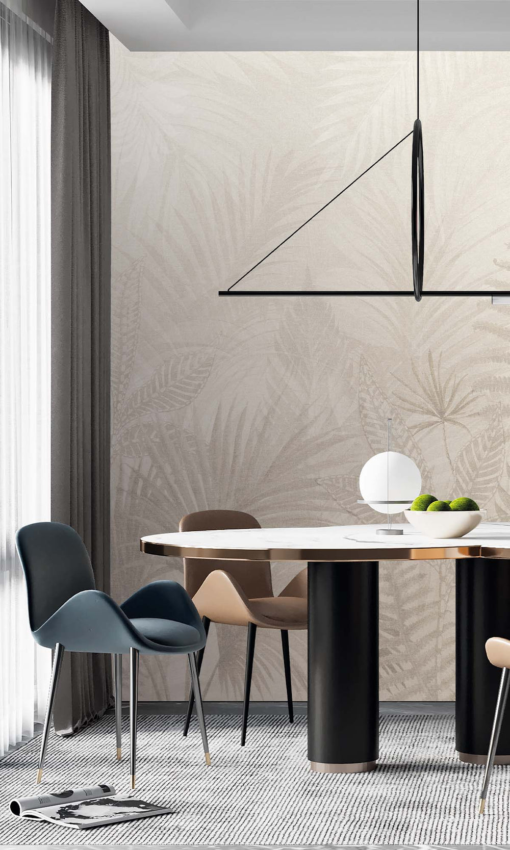 Greige Tropical Urban Jungle Residential Mural RM9088
