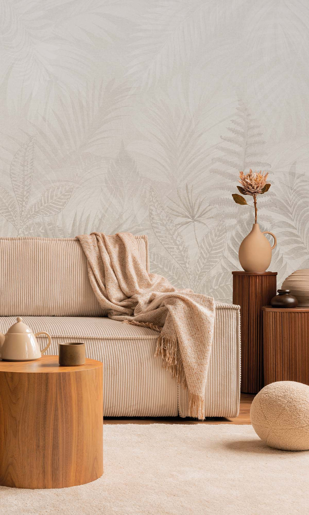 Greige Tropical Urban Jungle Residential Mural RM9088
