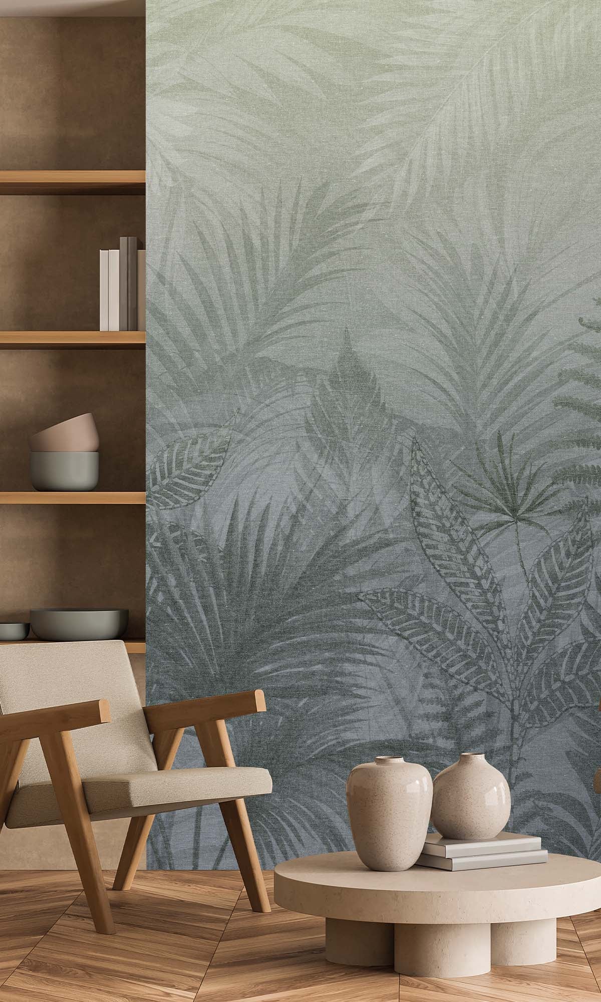 Blue Fusion Tropical Urban Jungle Residential Mural RM9090