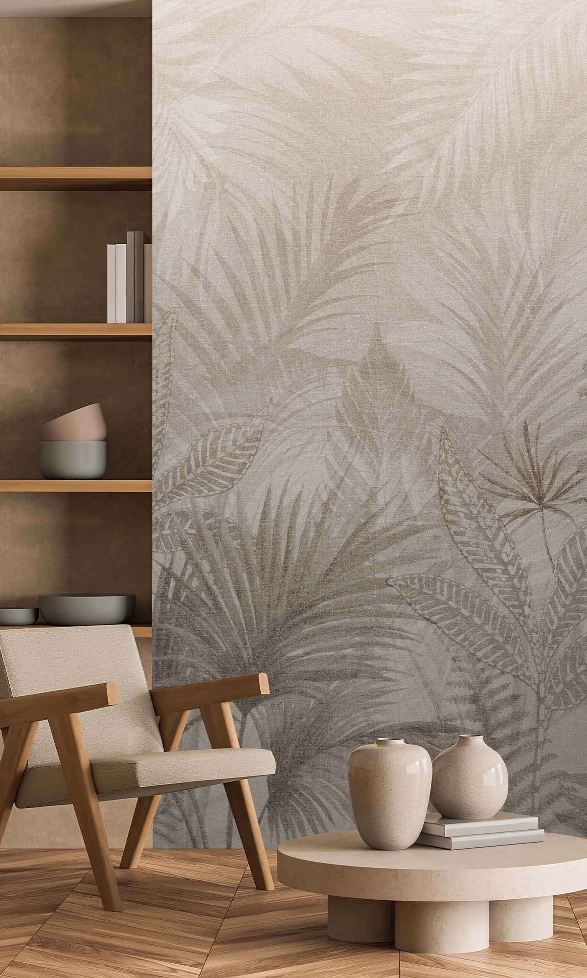 Taupe Tropical Urban Jungle Residential Mural RM9092