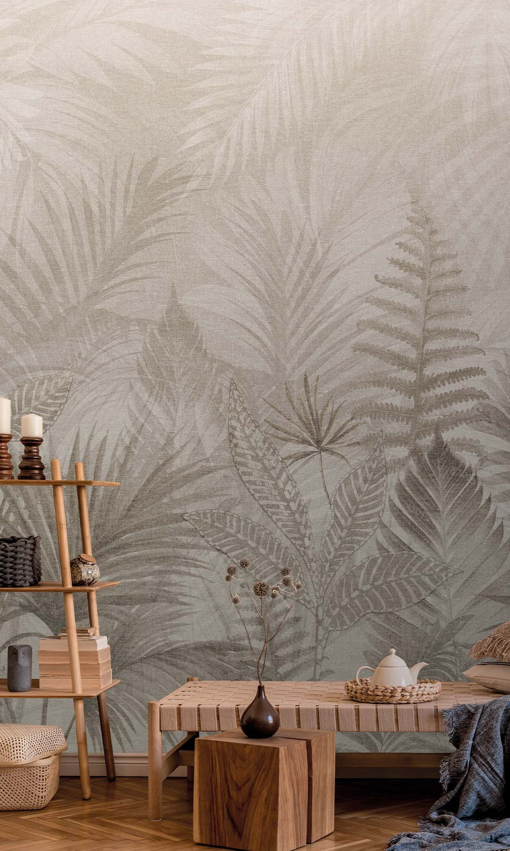 Taupe Tropical Urban Jungle Residential Mural RM9092