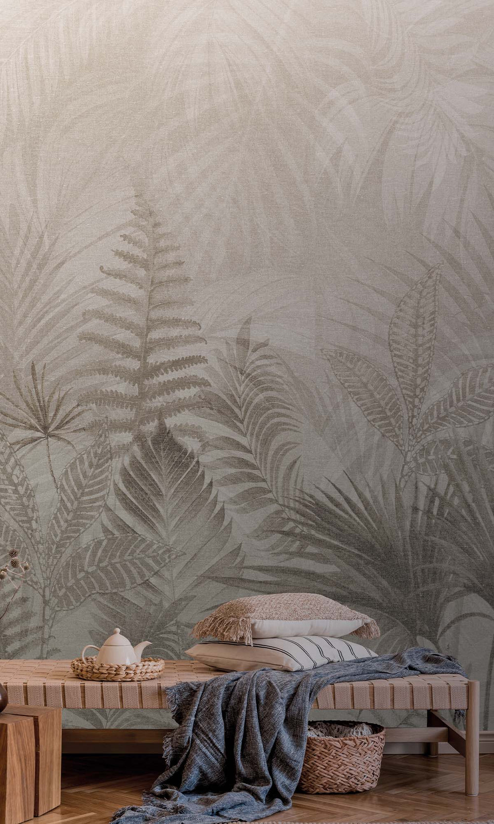 Taupe Tropical Urban Jungle Residential Mural RM9092