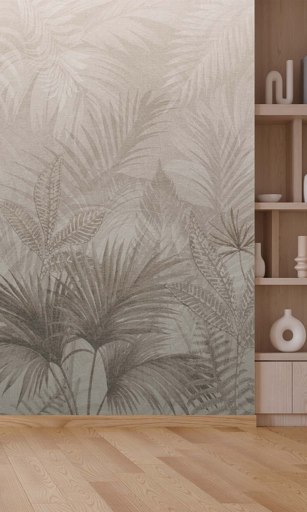 Taupe Tropical Urban Jungle Residential Mural RM9092