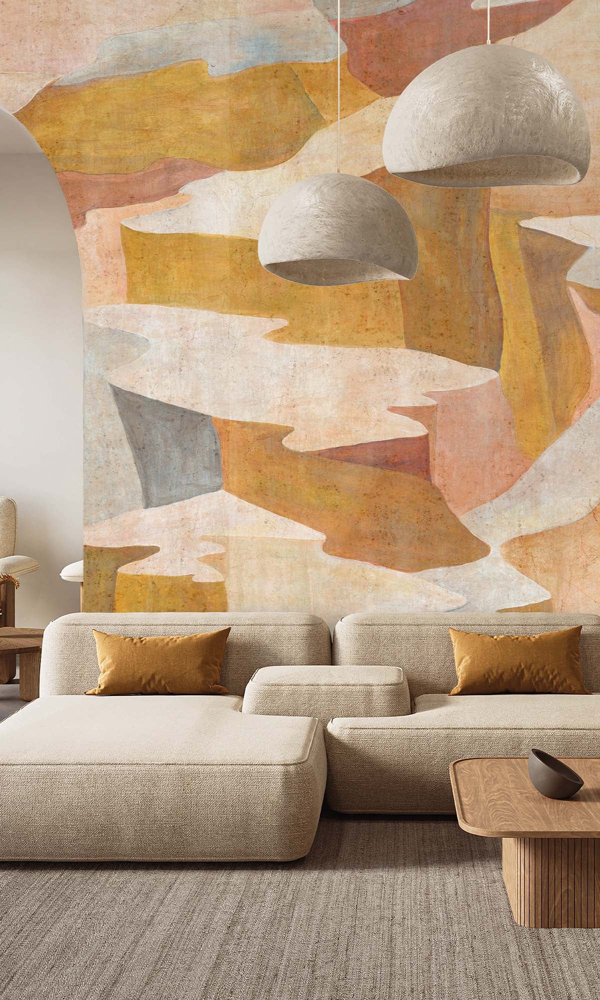 Mustard Abstract Coastlines Residential Mural RM9102