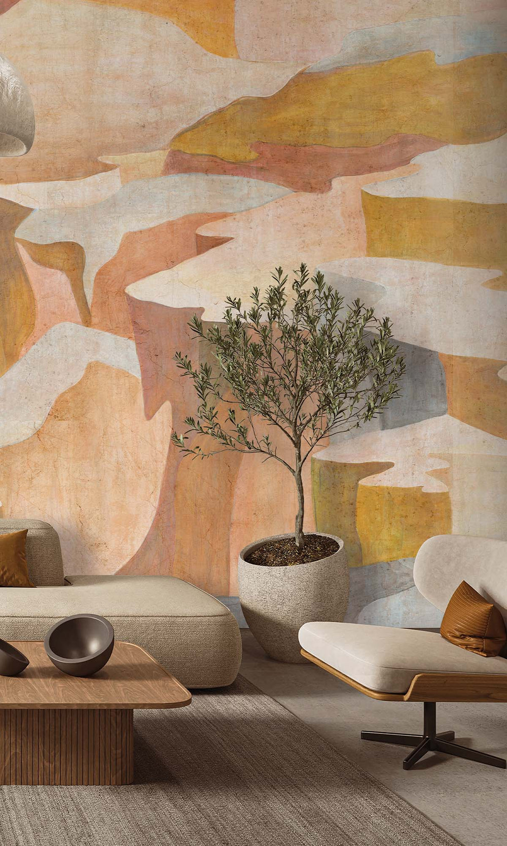Mustard Abstract Coastlines Residential Mural RM9102