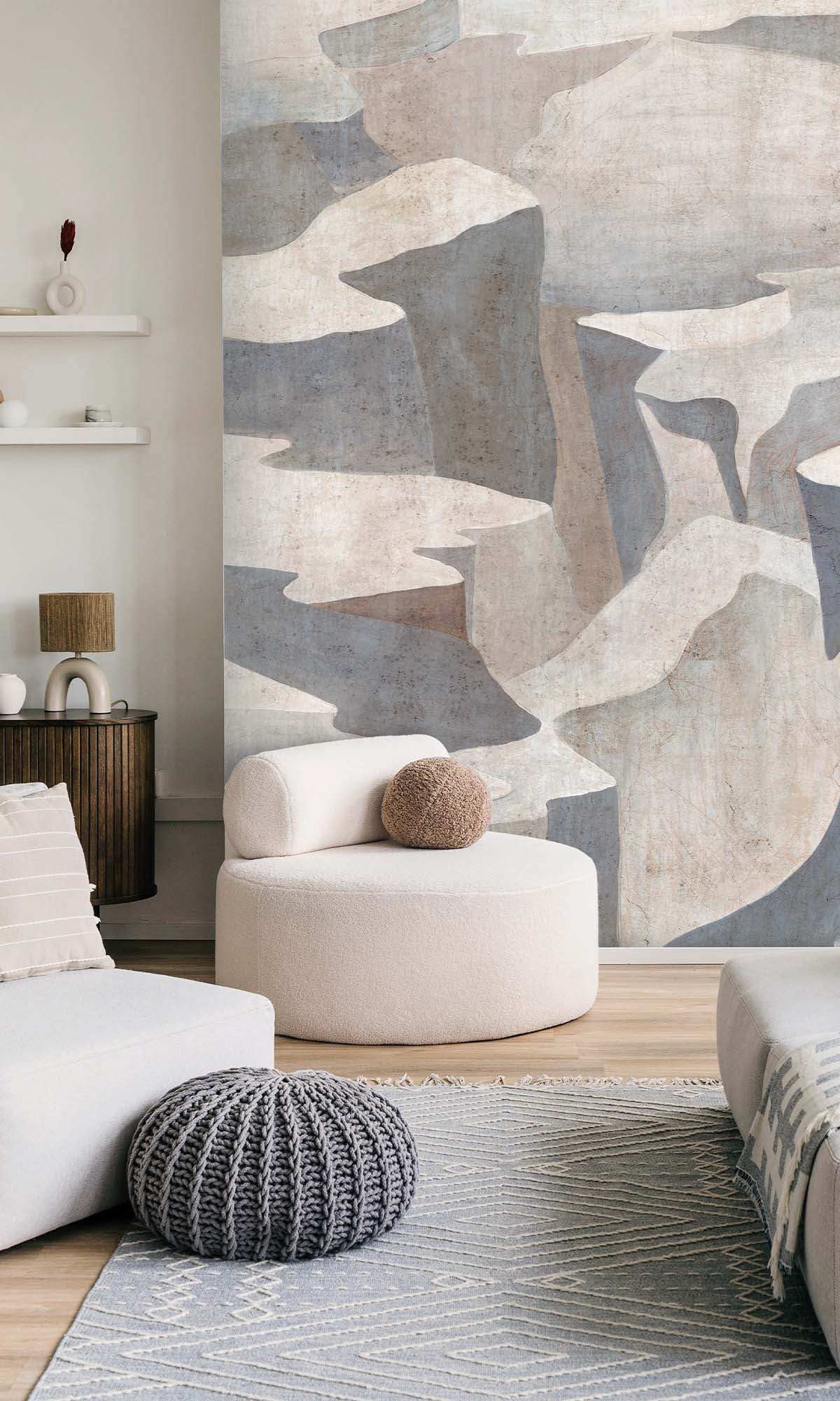 Ice Grey Abstract Coastlines Residential Mural RM9104