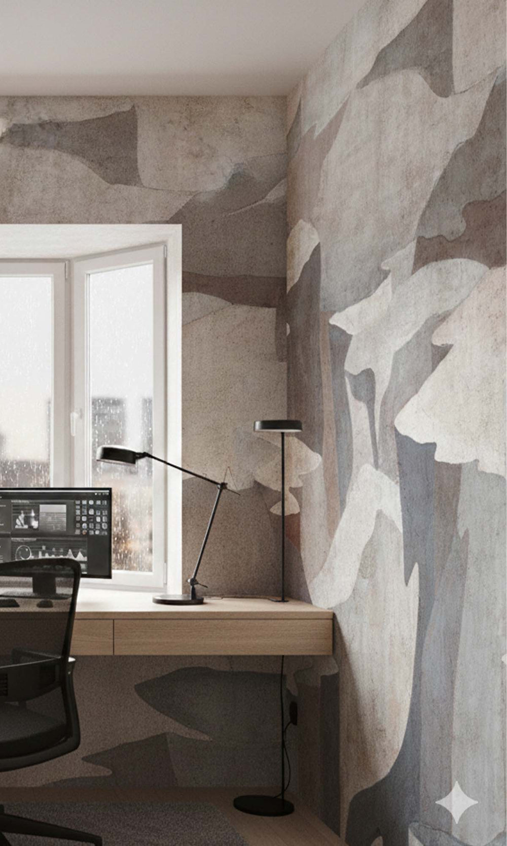Ice Grey Abstract Coastlines Residential Mural RM9104
