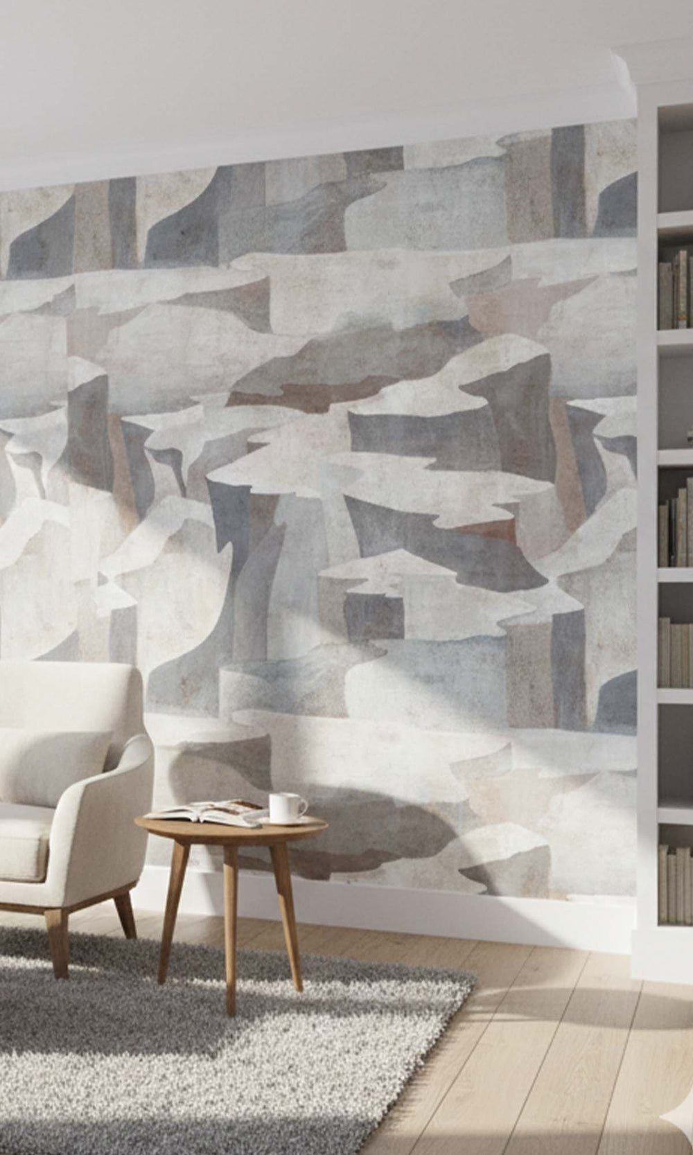 Ice Grey Abstract Coastlines Residential Mural RM9104