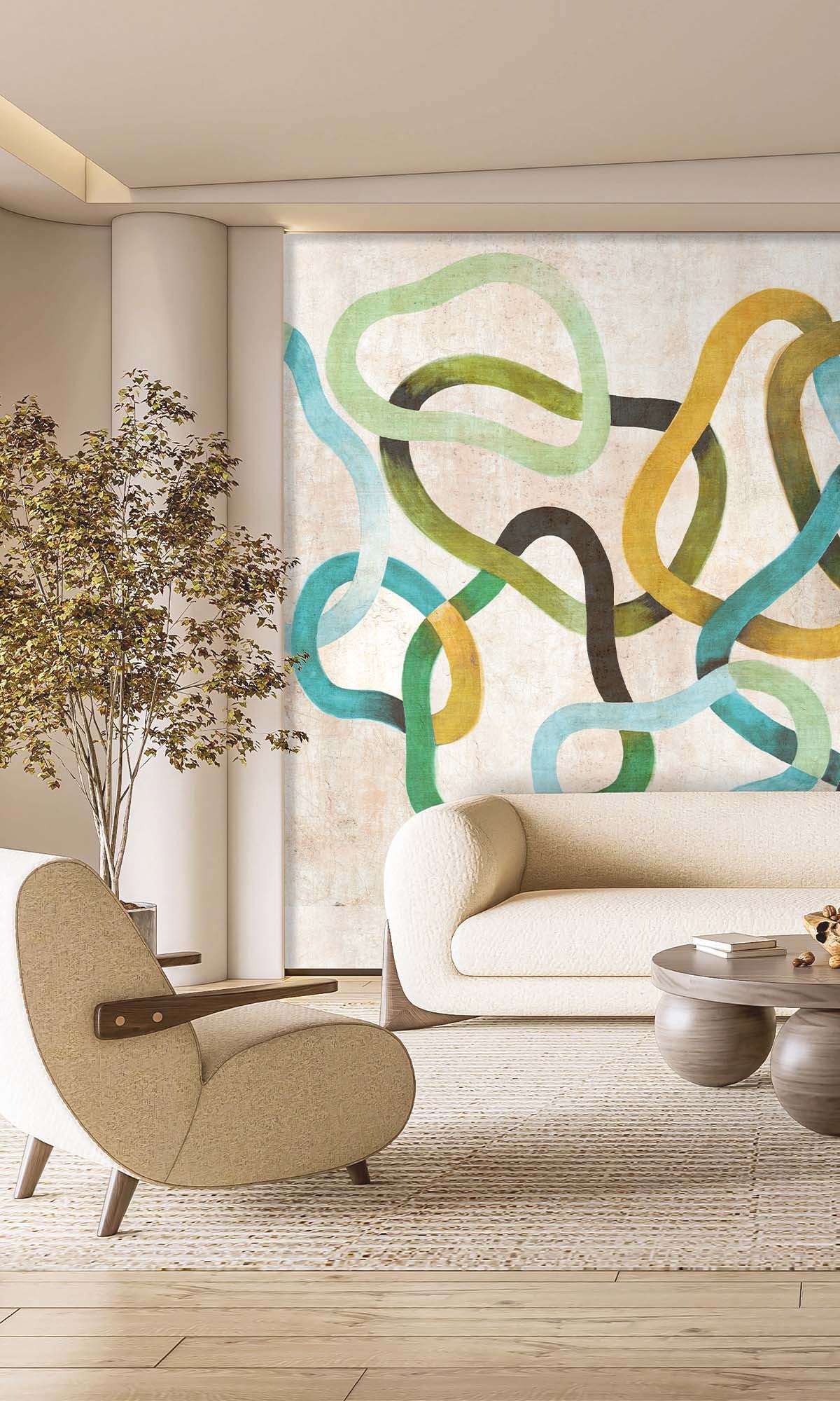 Atlantique Geometric Abstract Residential Mural RM9107