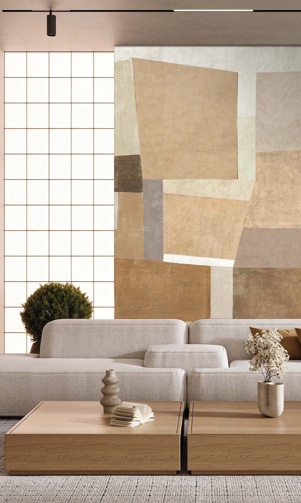Soft Sand Geometric Collage Residential Mural RM9111