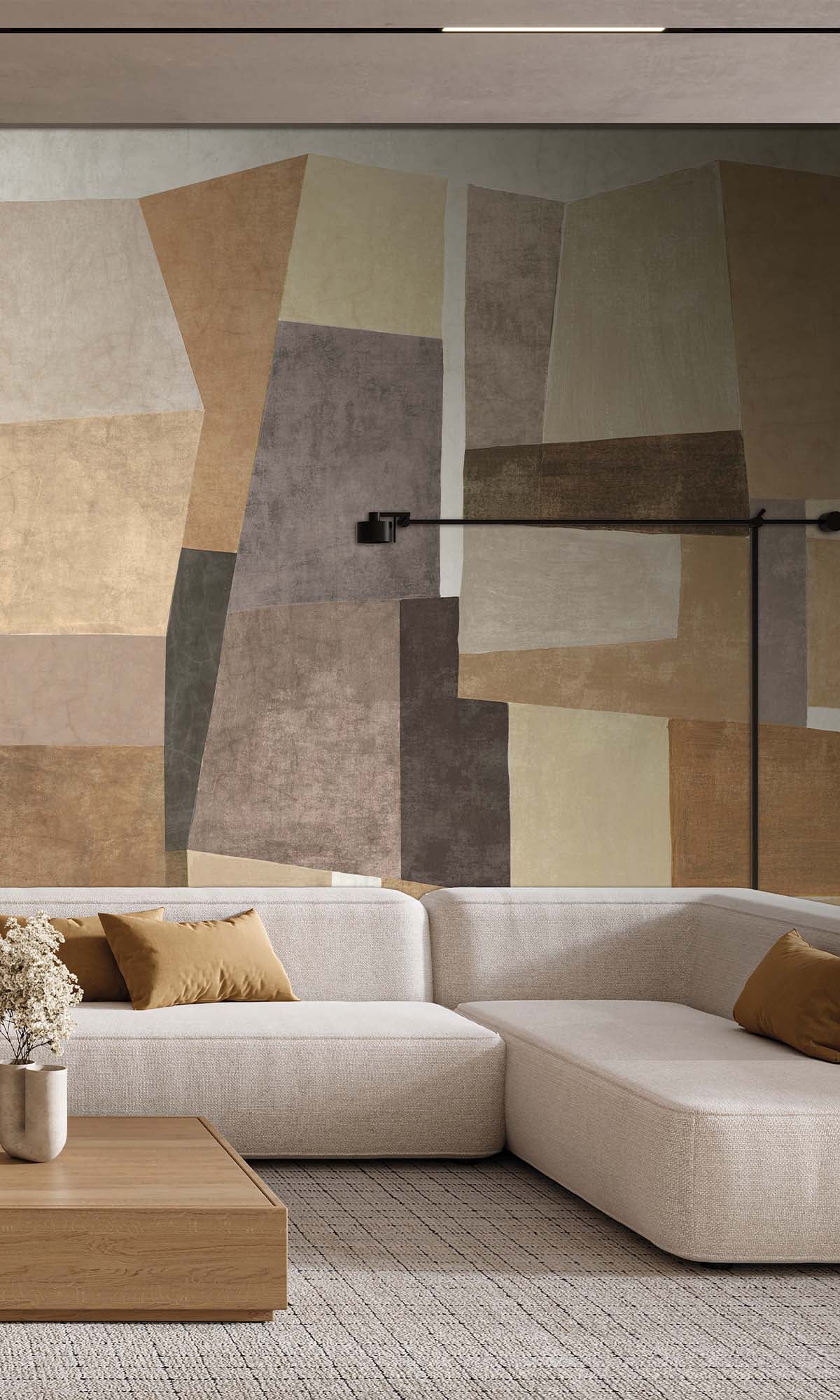 Soft Sand Geometric Collage Residential Mural RM9111