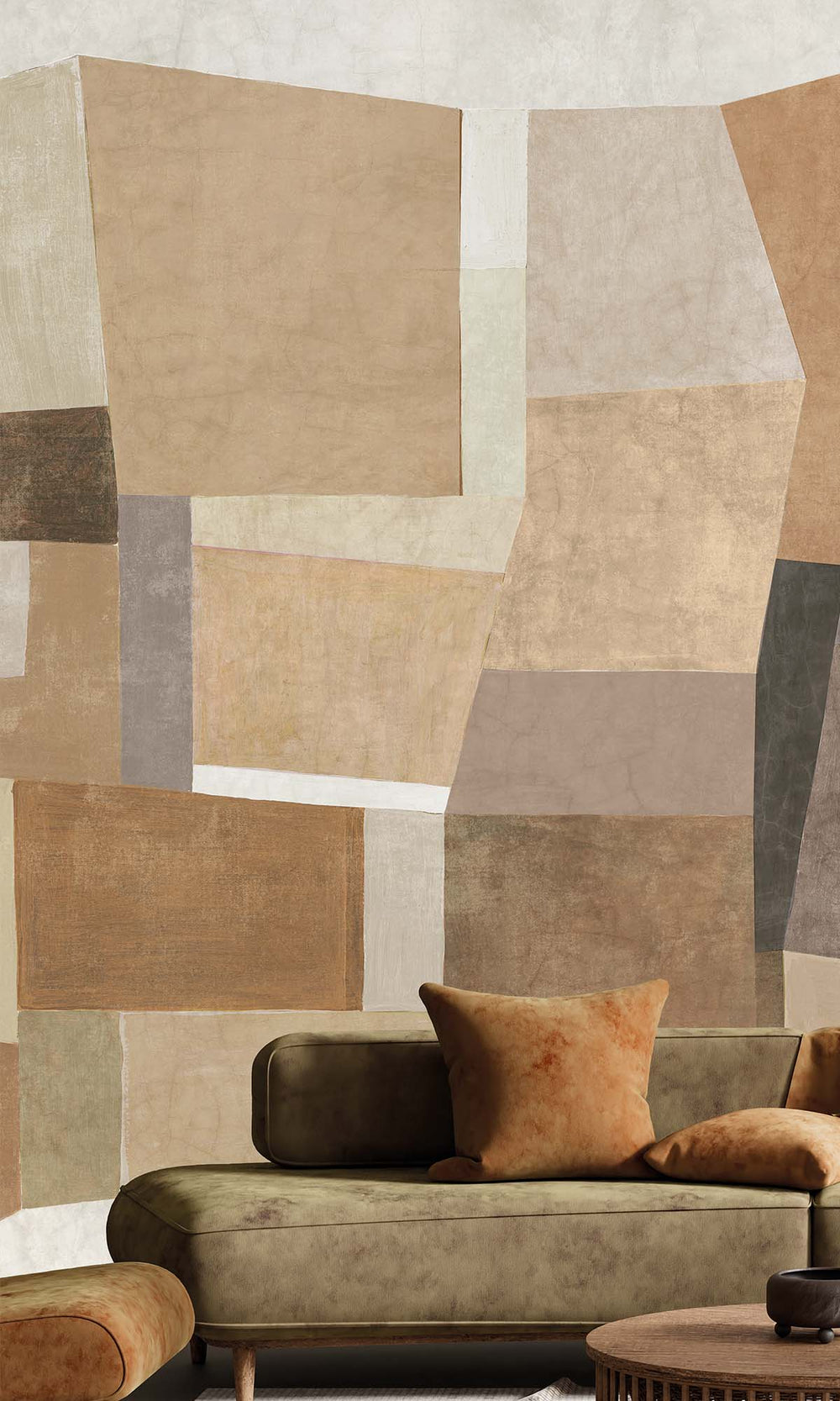 Soft Sand Geometric Collage Residential Mural RM9111