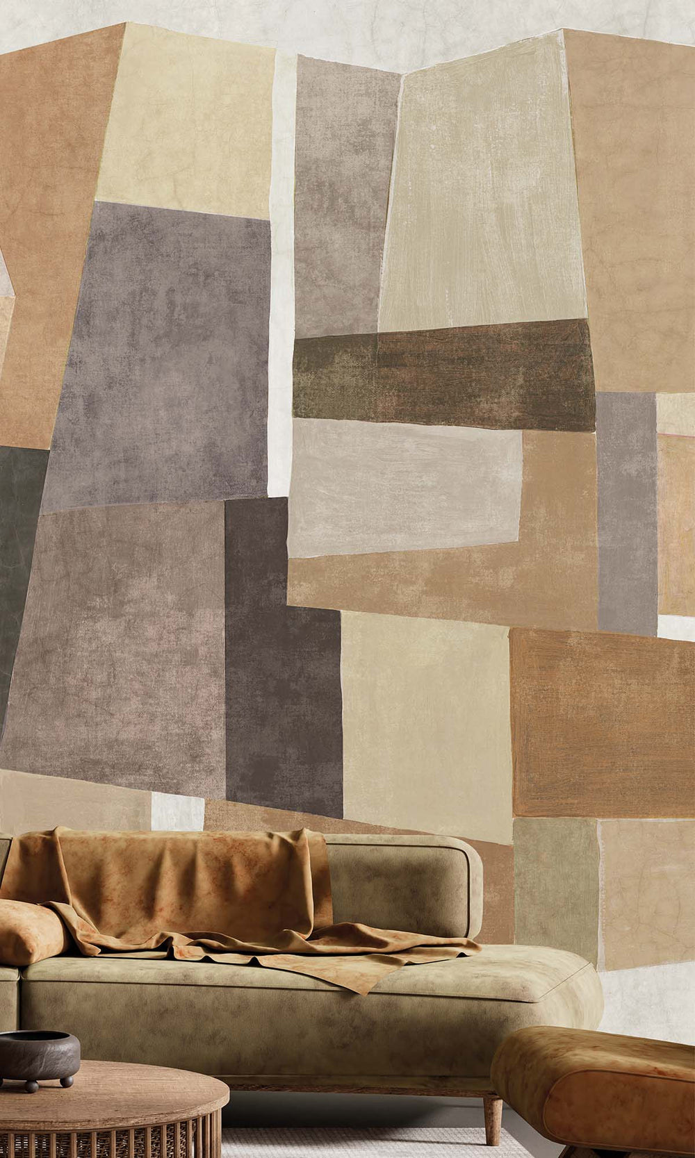 Soft Sand Geometric Collage Residential Mural RM9111
