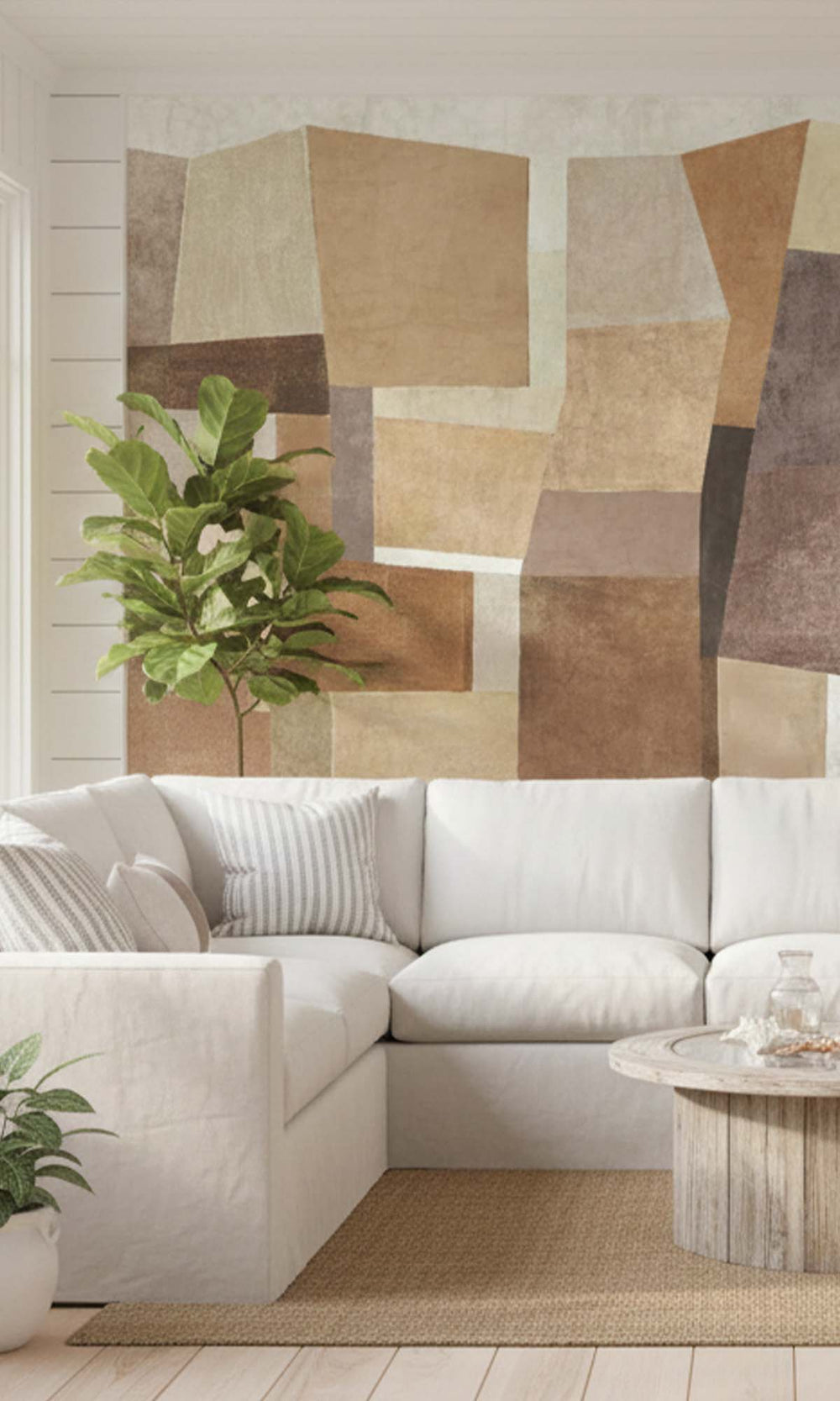 Soft Sand Geometric Collage Residential Mural RM9111