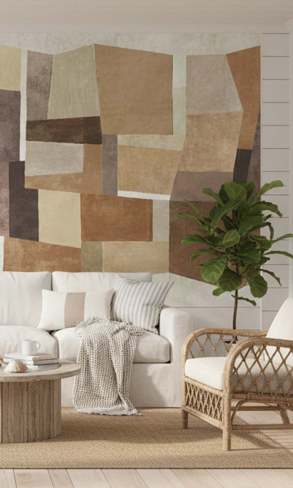Soft Sand Geometric Collage Residential Mural RM9111