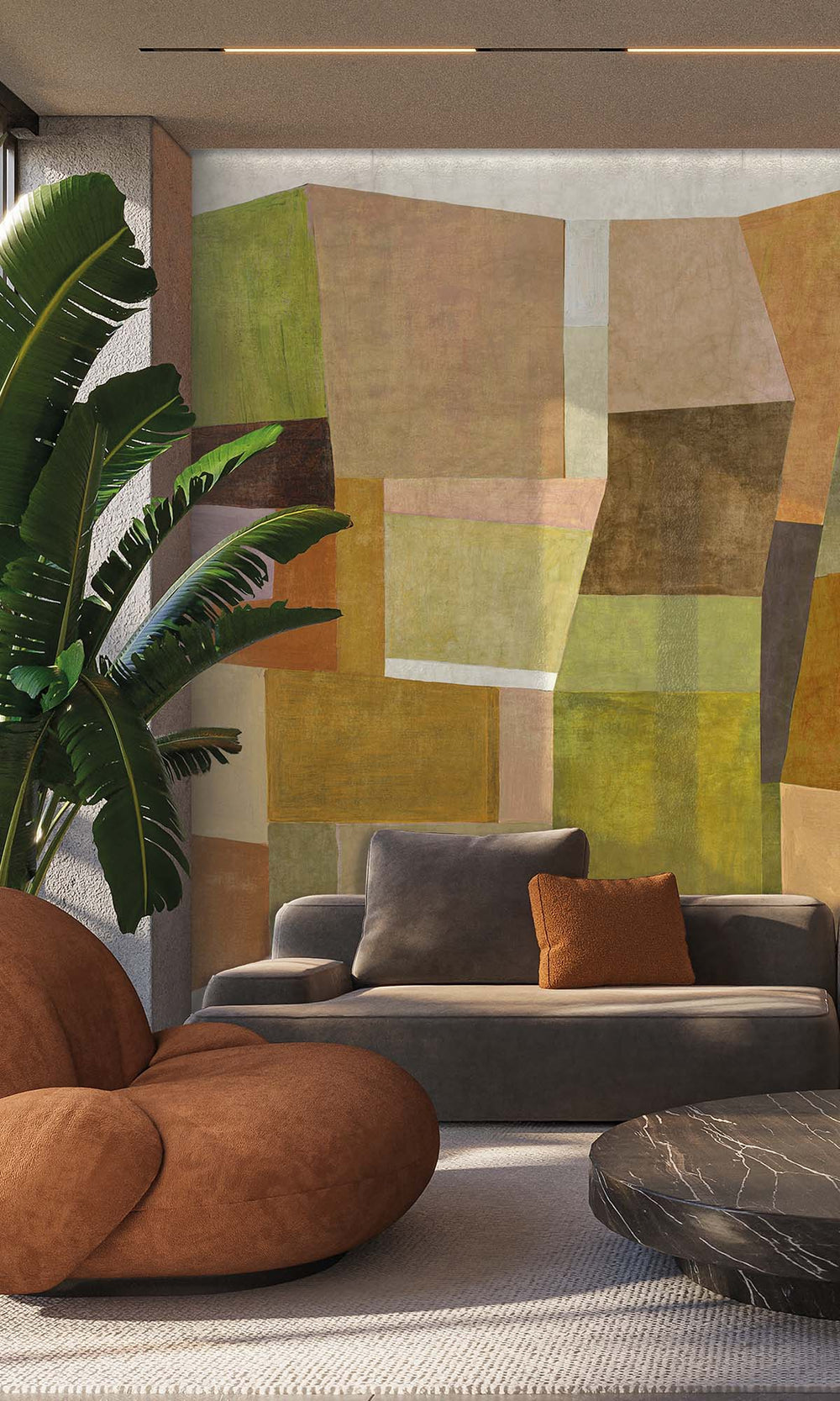 Lime Geometric Collage Residential Mural RM9112