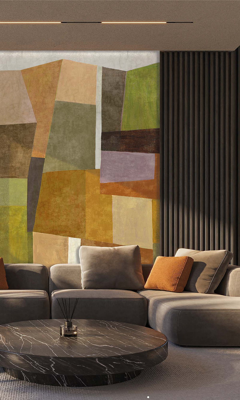Lime Geometric Collage Residential Mural RM9112