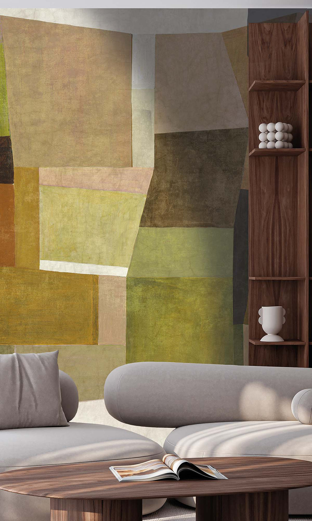 Lime Geometric Collage Residential Mural RM9112