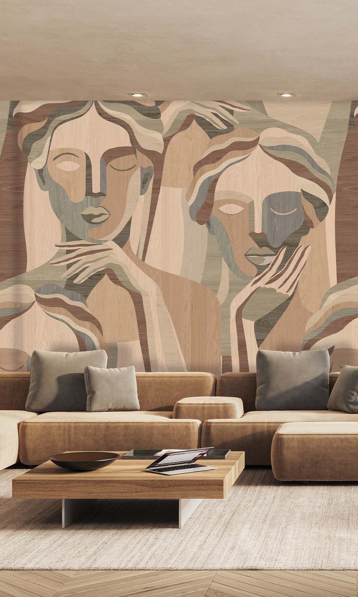 Terracotta Sand Modern Marquetry Residential Mural RM9120