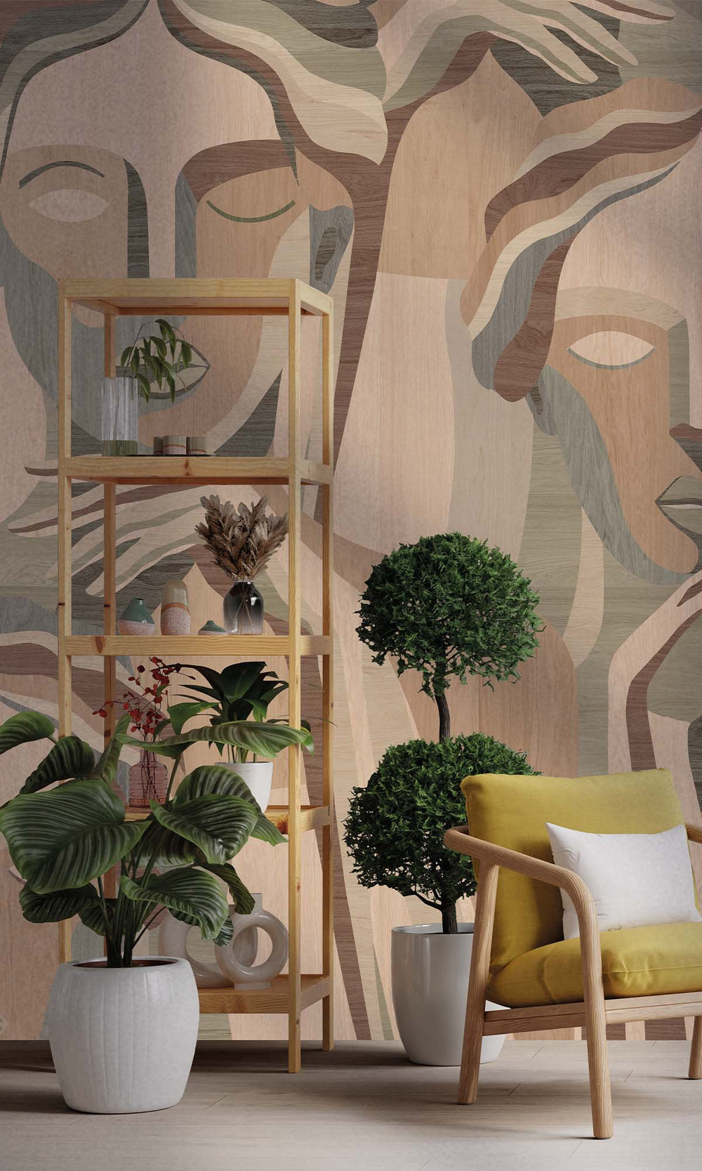 Terracotta Sand Modern Marquetry Residential Mural RM9120