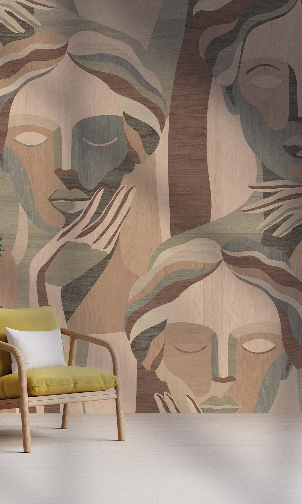 Terracotta Sand Modern Marquetry Residential Mural RM9120