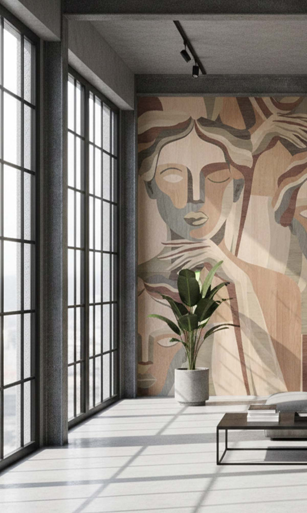 Terracotta Sand Modern Marquetry Residential Mural RM9120