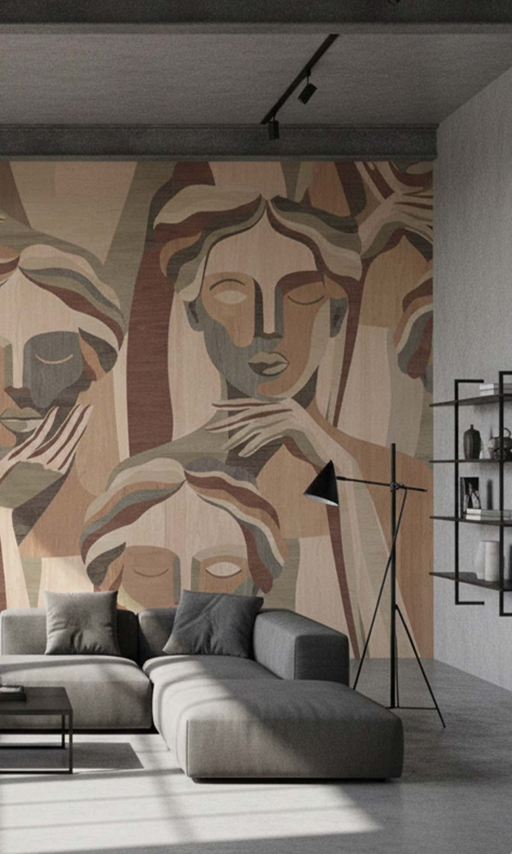 Terracotta Sand Modern Marquetry Residential Mural RM9120