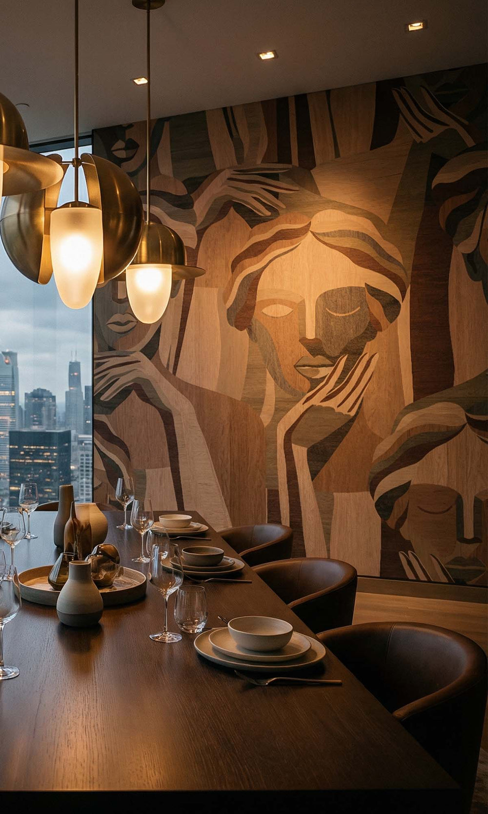 Terracotta Sand Modern Marquetry Residential Mural RM9120