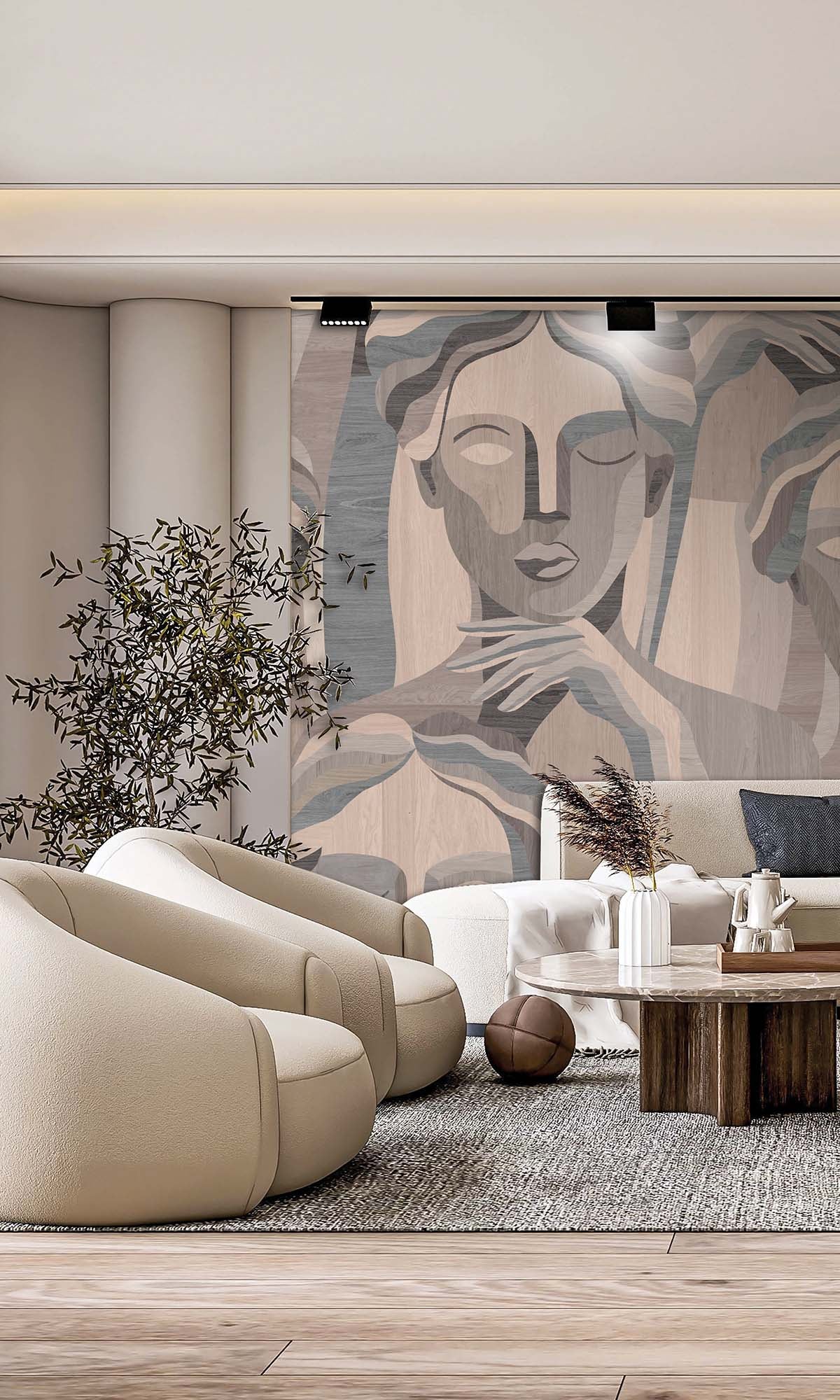 Platinum Granite Modern Marquetry Residential Mural RM9121