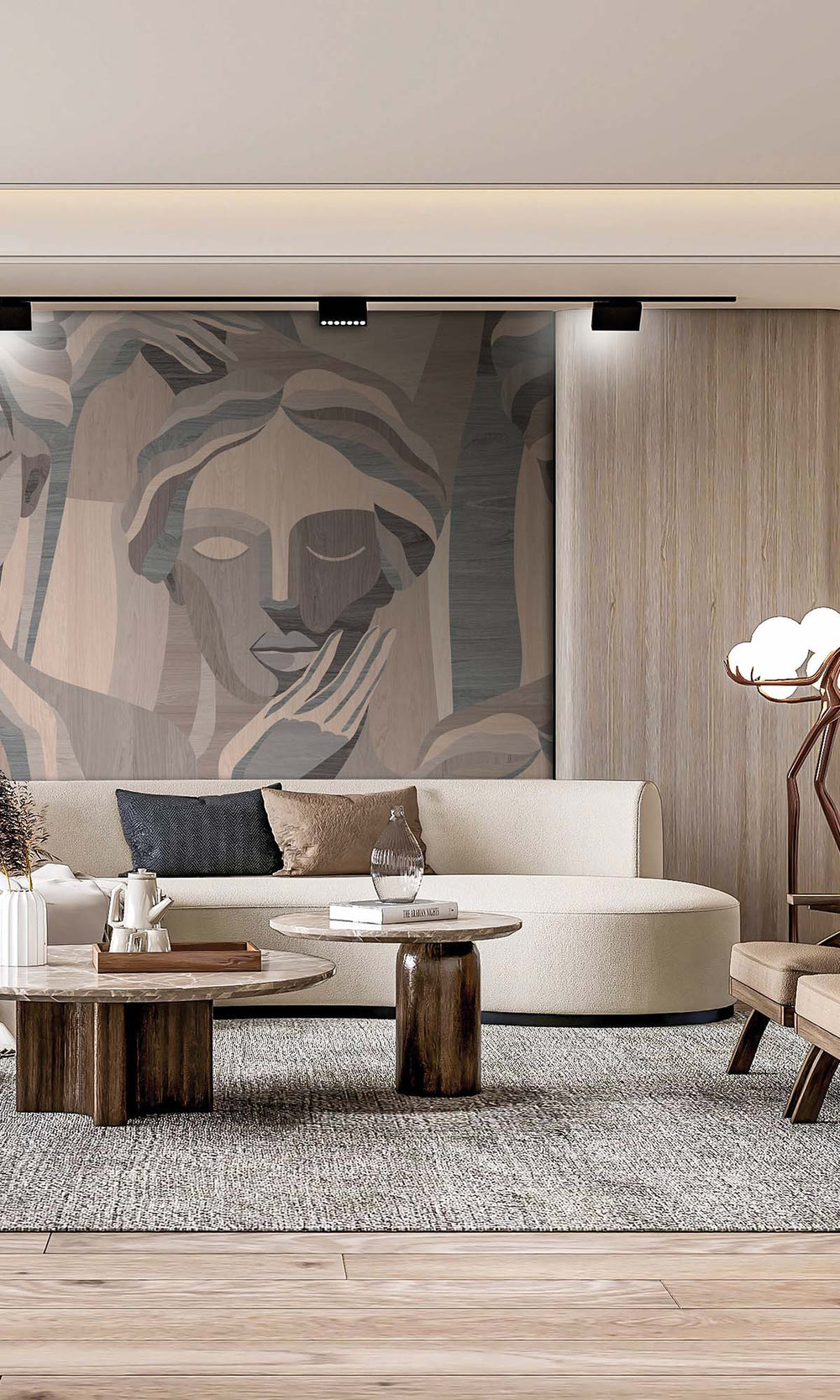 Platinum Granite Modern Marquetry Residential Mural RM9121