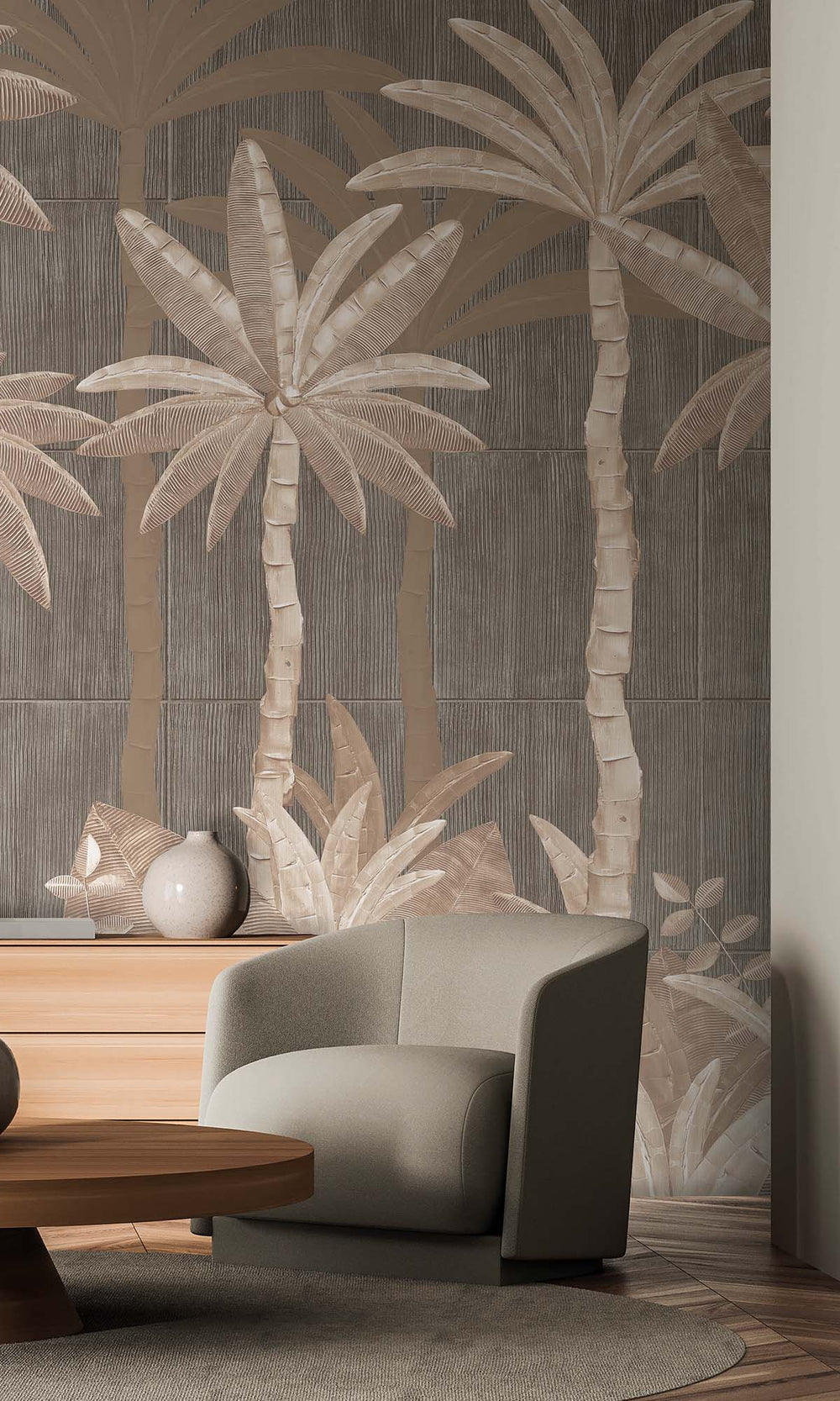 Eggshell Tropical Palm Leaf Residential Mural RM9127