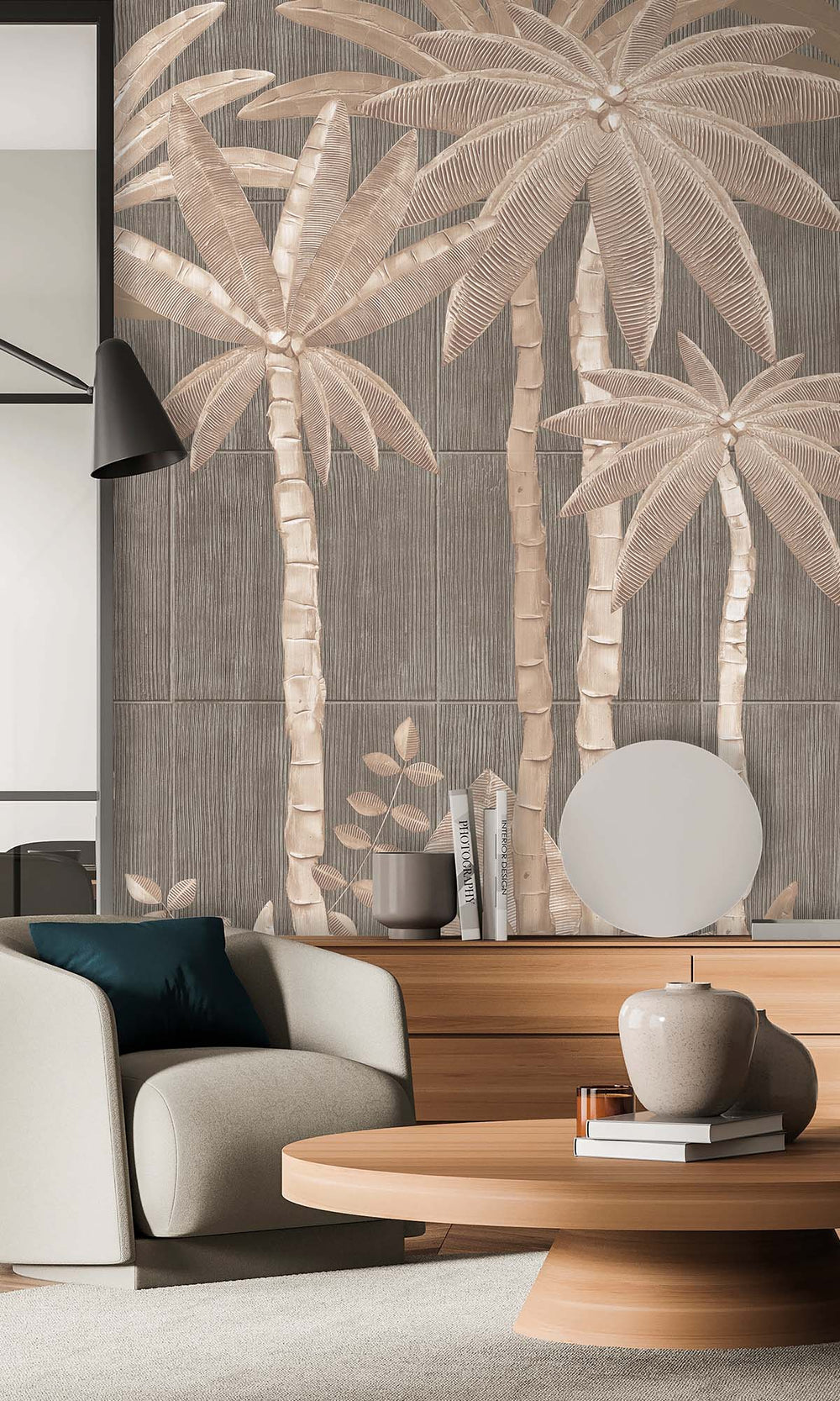 Eggshell Tropical Palm Leaf Residential Mural RM9127