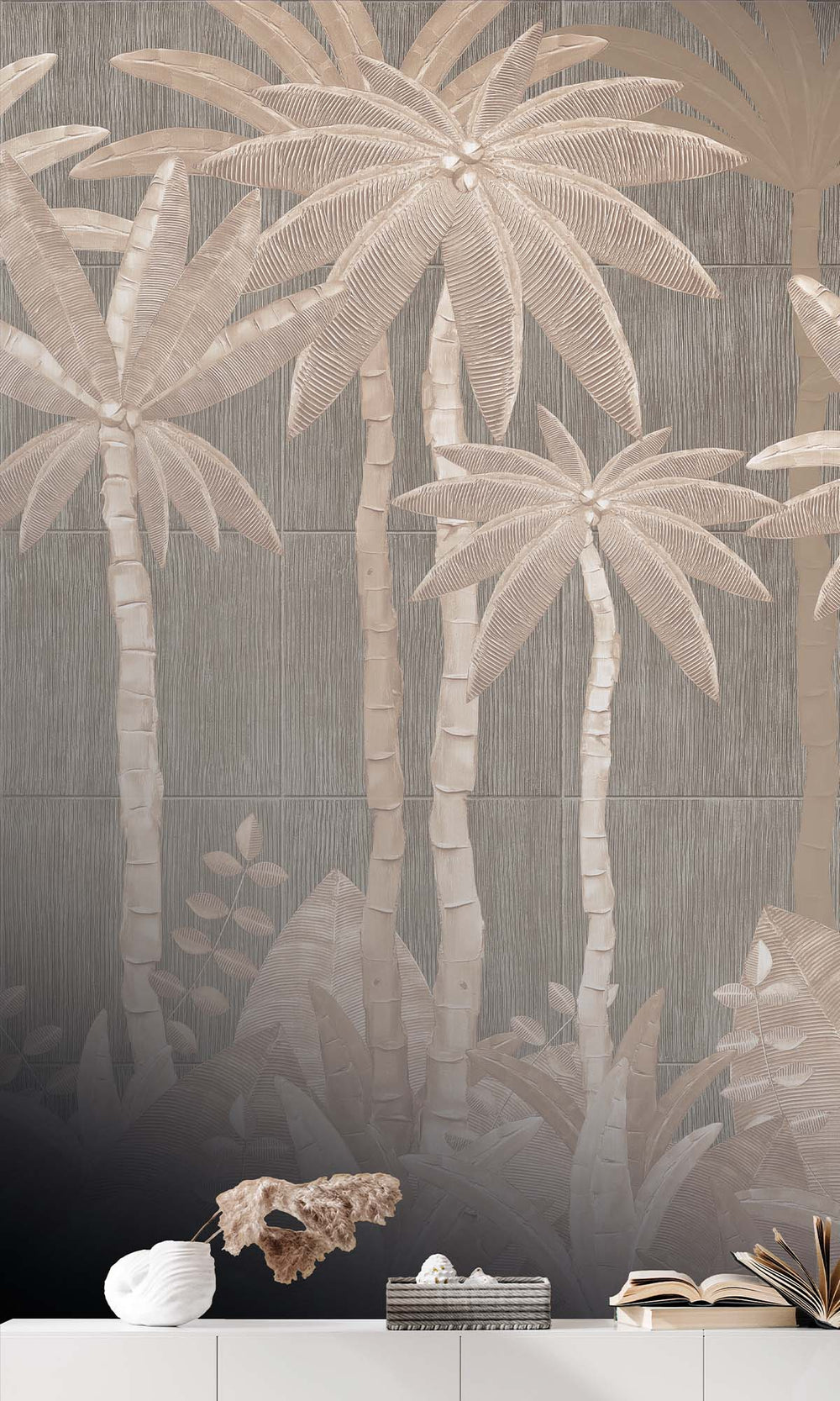 Eggshell Tropical Palm Leaf Residential Mural RM9127